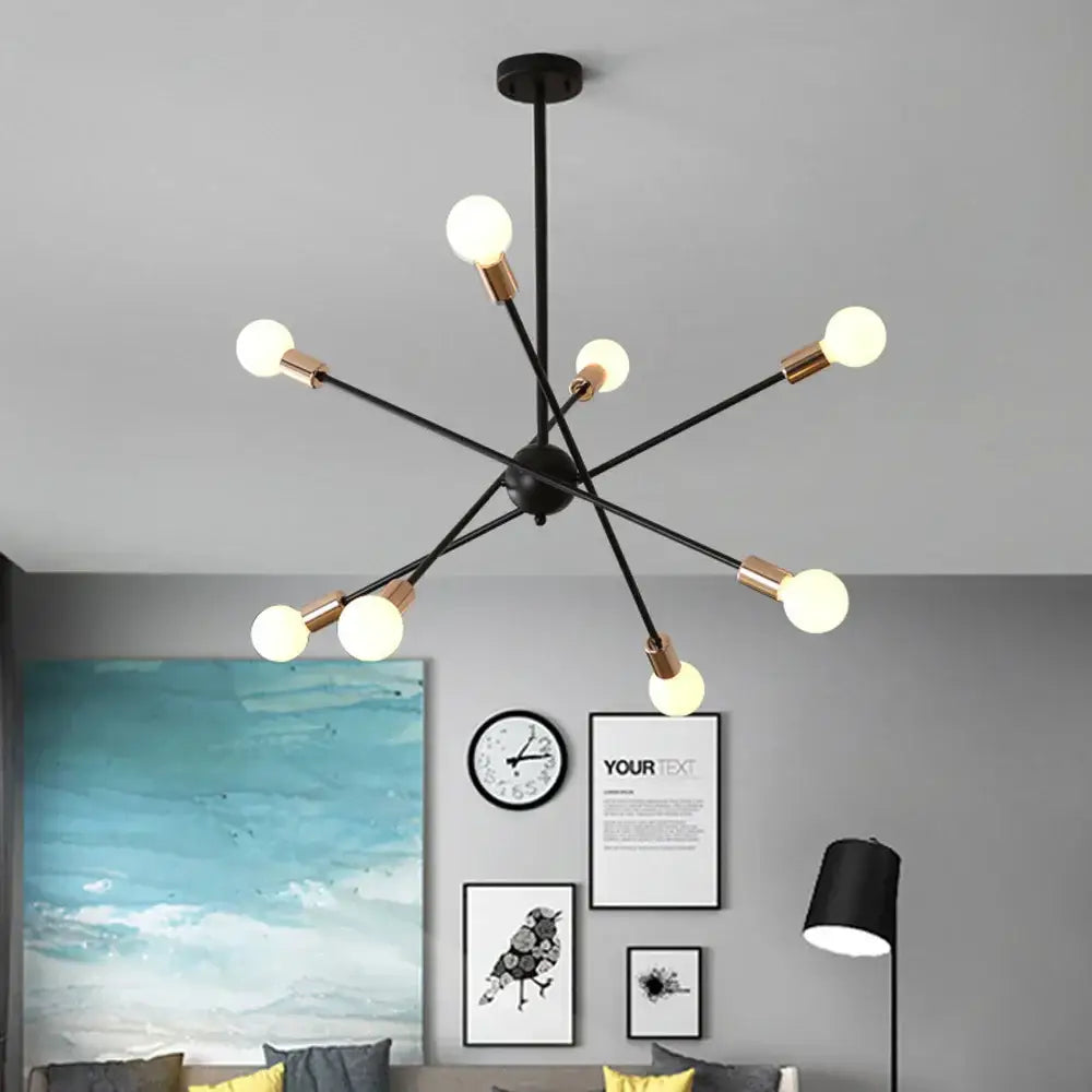 Modern black & brass iron wrought ceiling light fixture dining room