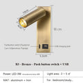 Modern black brass led wall lamp bedroom reading light with usb port