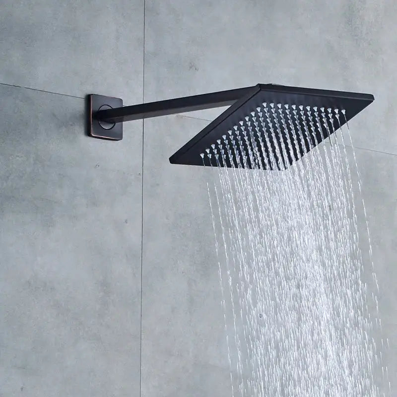 Modern black brass shower faucet with rainfall head for bathroom