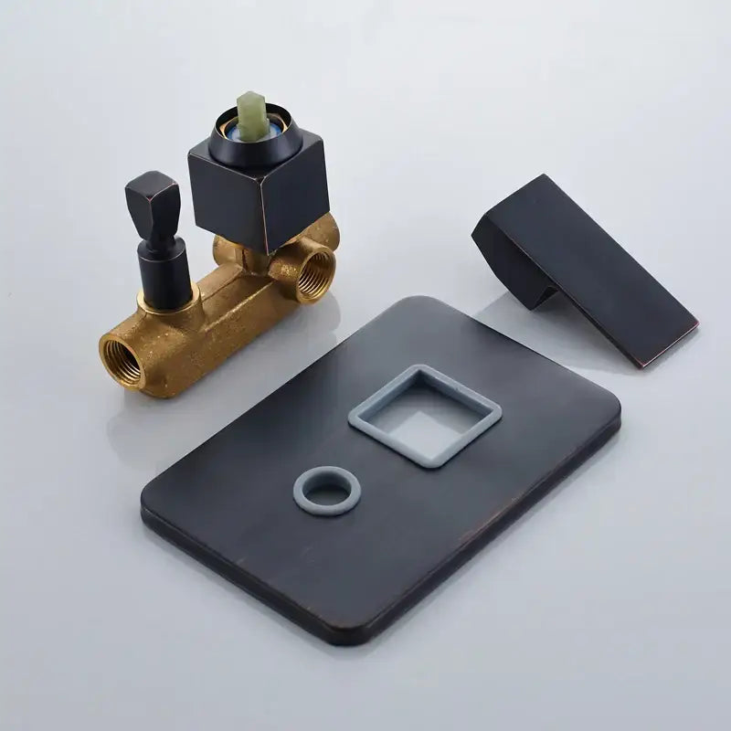 Modern black brass shower faucet with rainfall head for bathroom