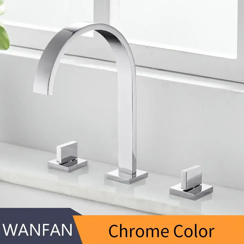 Modern black brass waterfall faucet bathroom double handle tap