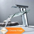 Modern black bronze glass waterfall tap bathroom countertop faucet