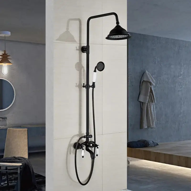 Modern black bronze & white shower faucet set bathroom rainfall column