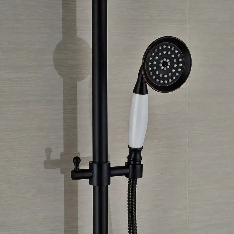 Modern black bronze & white shower faucet set bathroom rainfall column