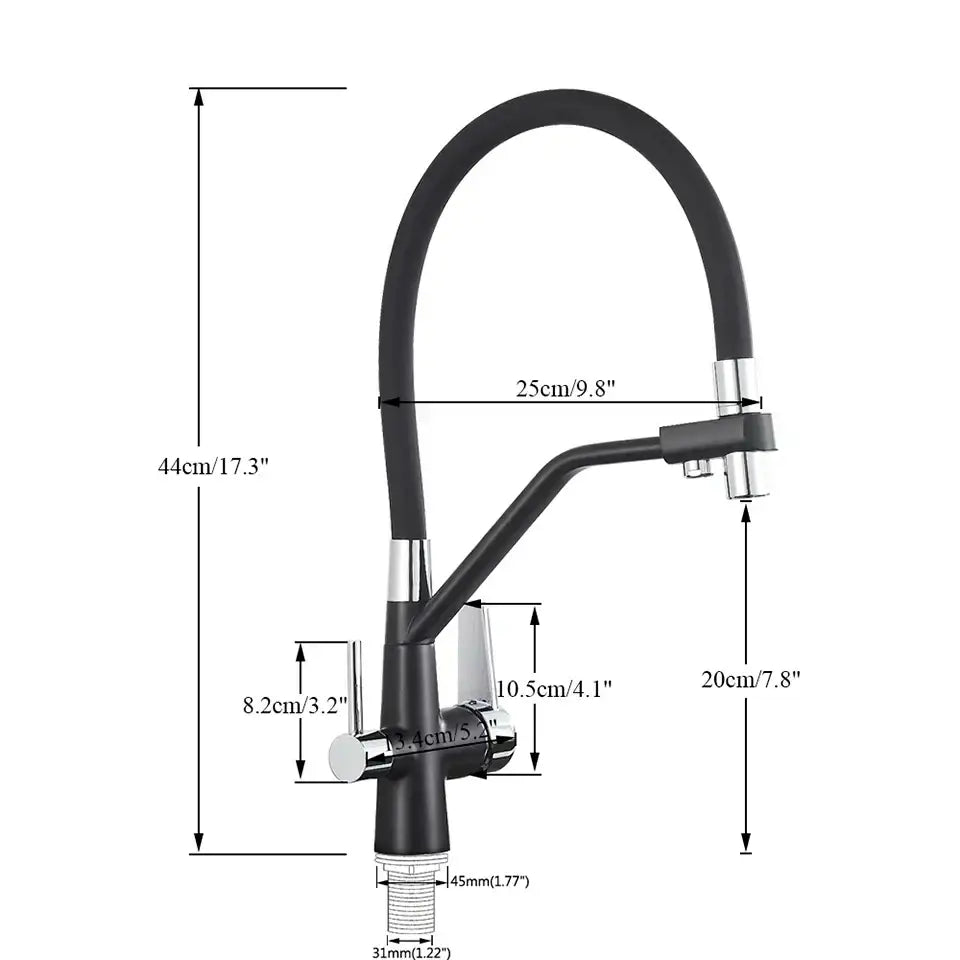 Modern black & chrome dual spout filter faucet kitchen tap