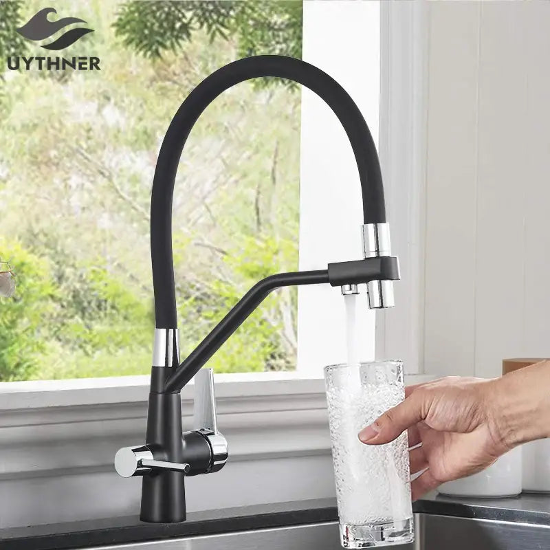 Modern black & chrome dual spout filter faucet kitchen tap