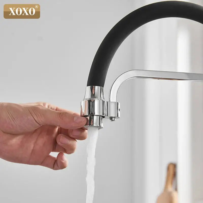 Modern black & chrome filter kitchen faucet single hole rotation