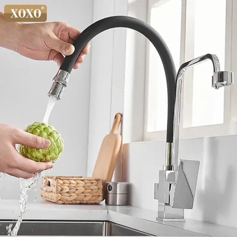 Modern black & chrome filter kitchen faucet single hole rotation