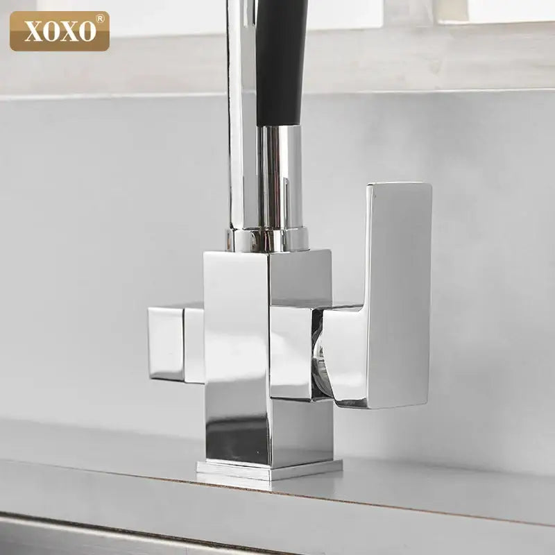 Modern black & chrome filter kitchen faucet single hole rotation