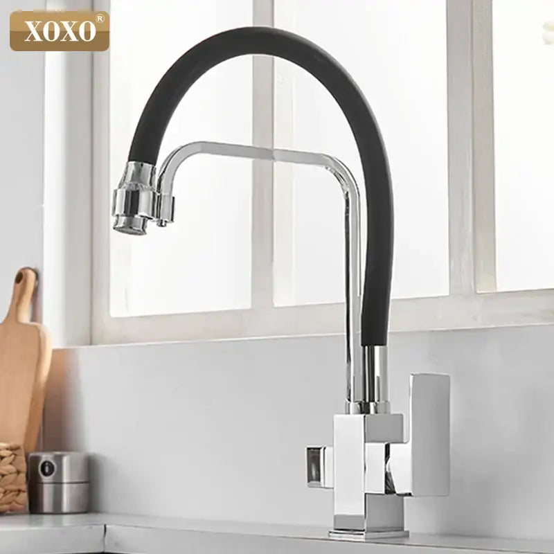 Modern black & chrome filter kitchen faucet single hole rotation
