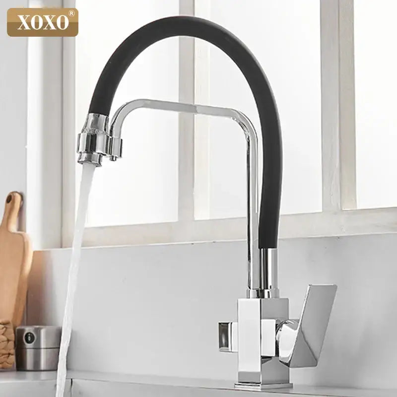 Modern black & chrome filter kitchen faucet single hole rotation