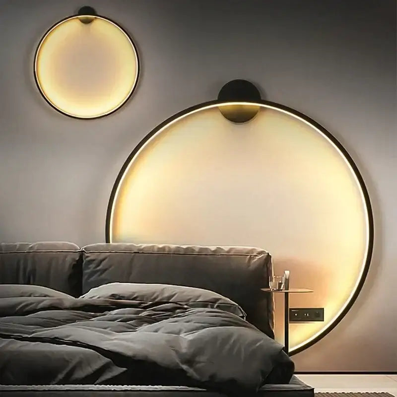 Modern black circular wall lamp living room warm led light