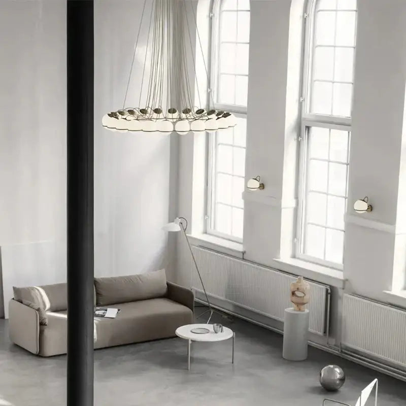 Modern black concentric chandelier with glass shade led pendant lights