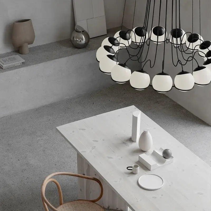Modern black concentric chandelier with glass shade led pendant lights