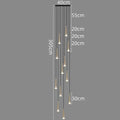 Modern black conical crystal led staircase chandelier stairwell light
