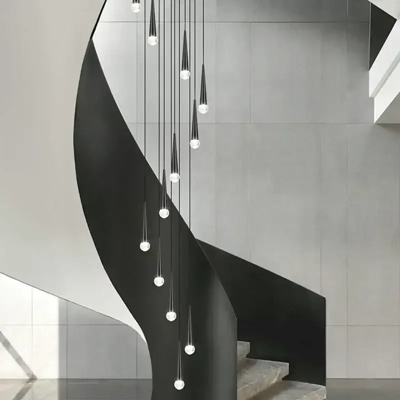 Modern black conical decorbites crystal led chandelier staircase light