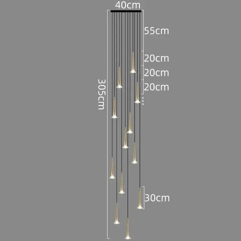 Modern black conical decorbites crystal led chandelier staircase light