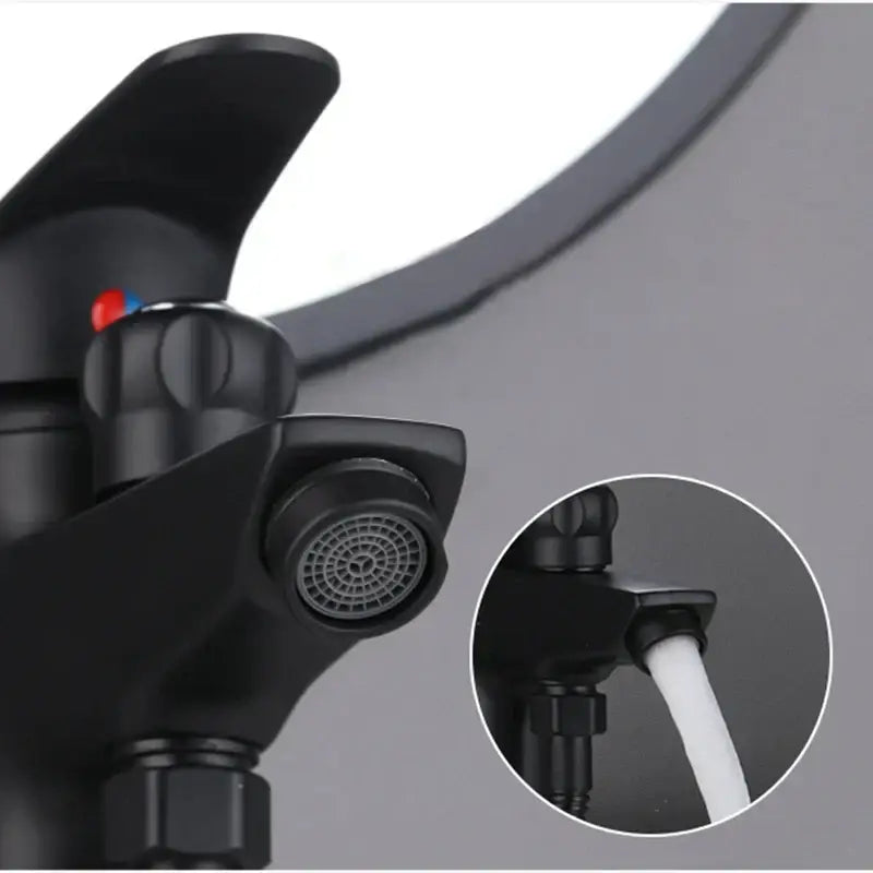 Modern black copper basin faucet with shower head bathroom mixer