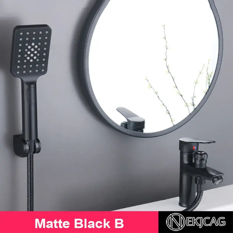 Modern black copper basin faucet with shower head bathroom mixer
