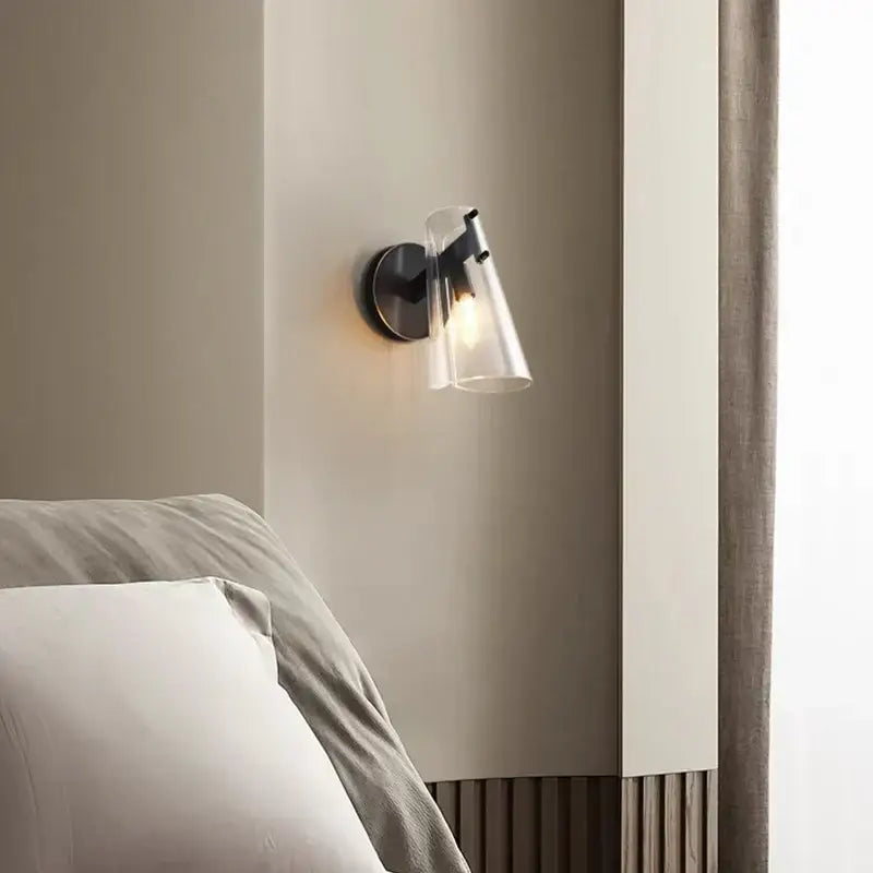 Modern black copper wall lamp bedroom glass sconce
