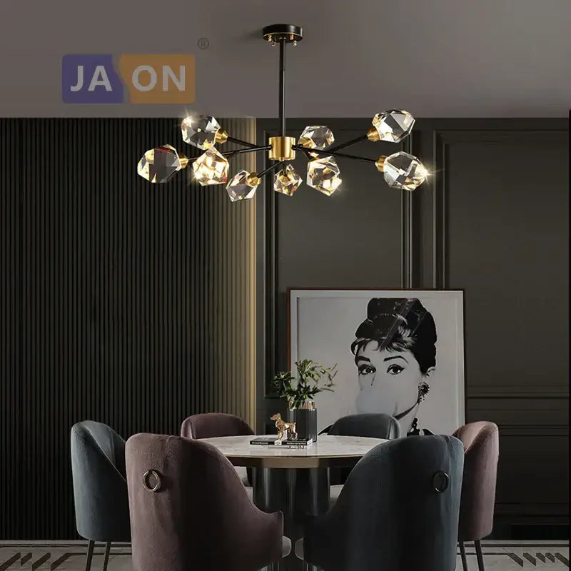 Modern black crystal copper chandelier for dining room