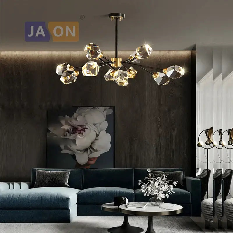 Modern black crystal copper led chandelier dining room art deco light