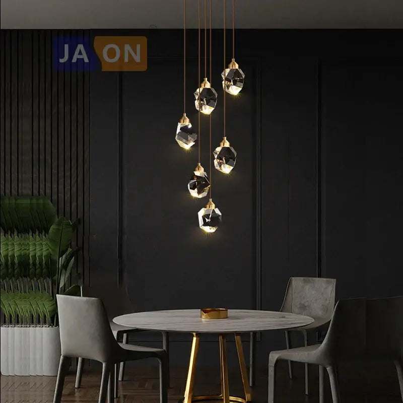 Modern black crystal copper led chandelier dining room art deco light