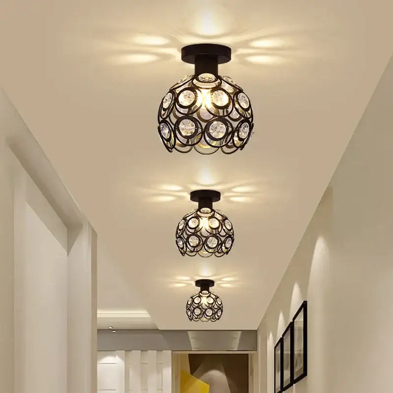 Modern black crystal flush mount ceiling light for hallway