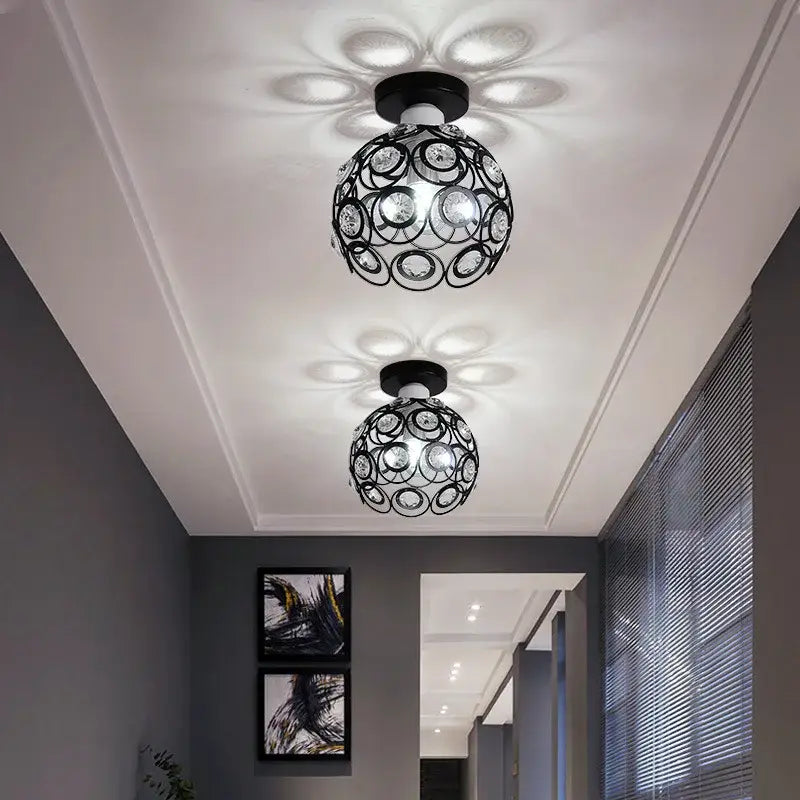 Modern black crystal flush mount ceiling light for hallway