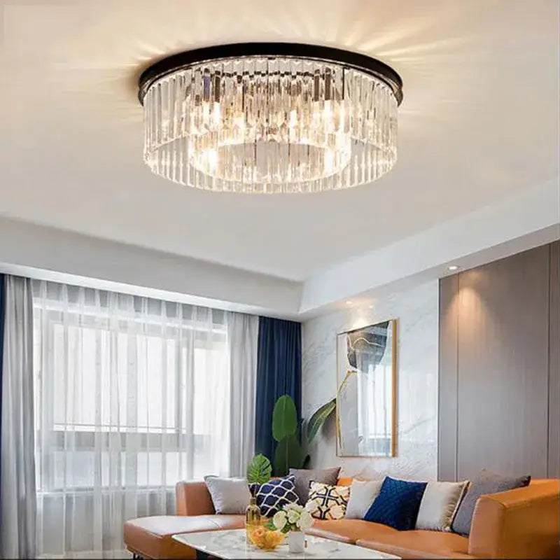 Modern black crystal flush mount ceiling light for living room