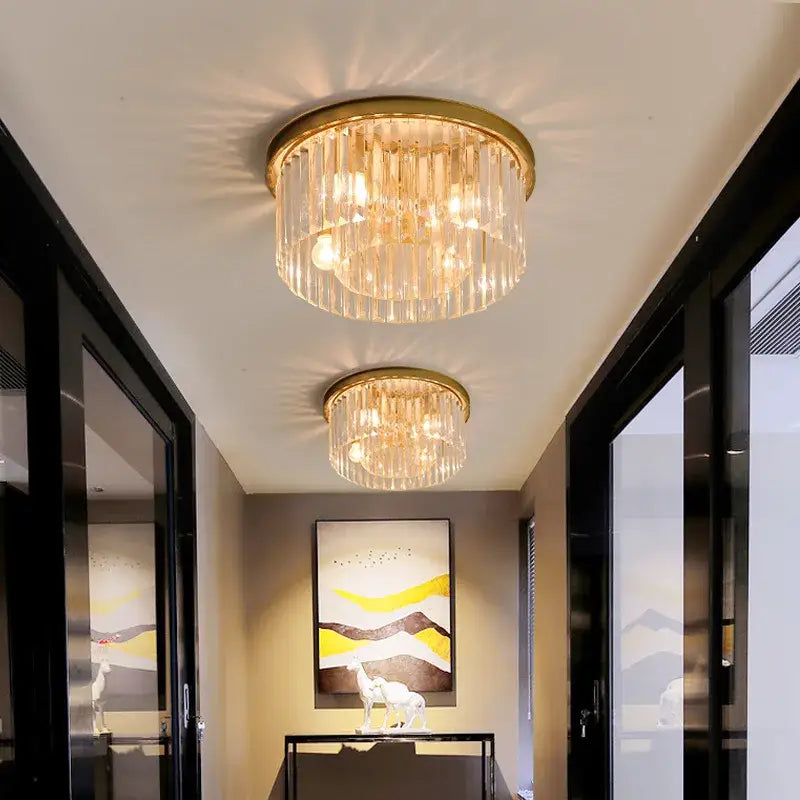 Modern black crystal flush mount ceiling light for living room
