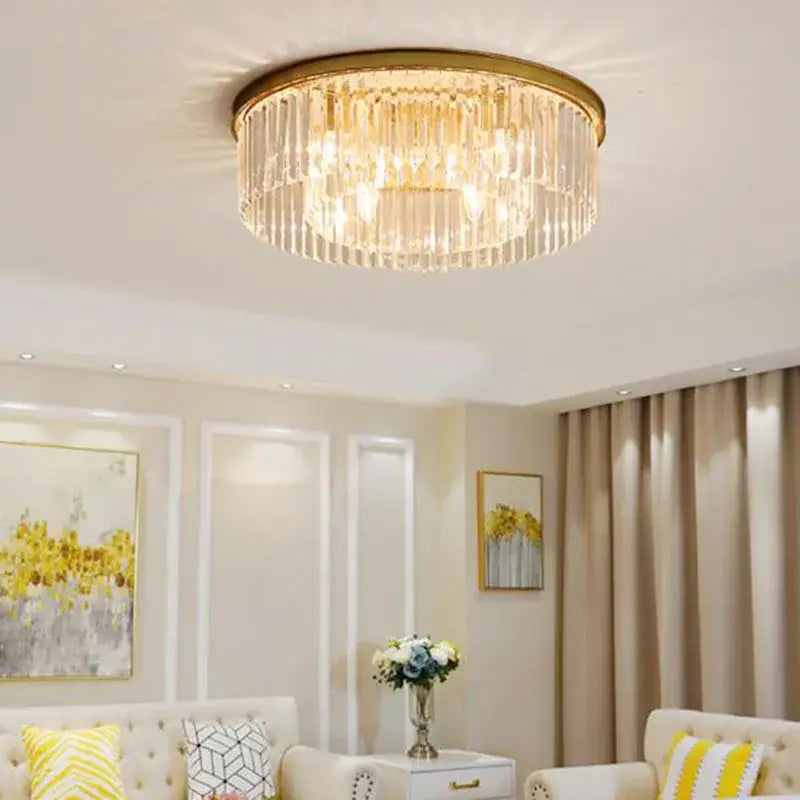 Modern black crystal flush mount ceiling light for living room