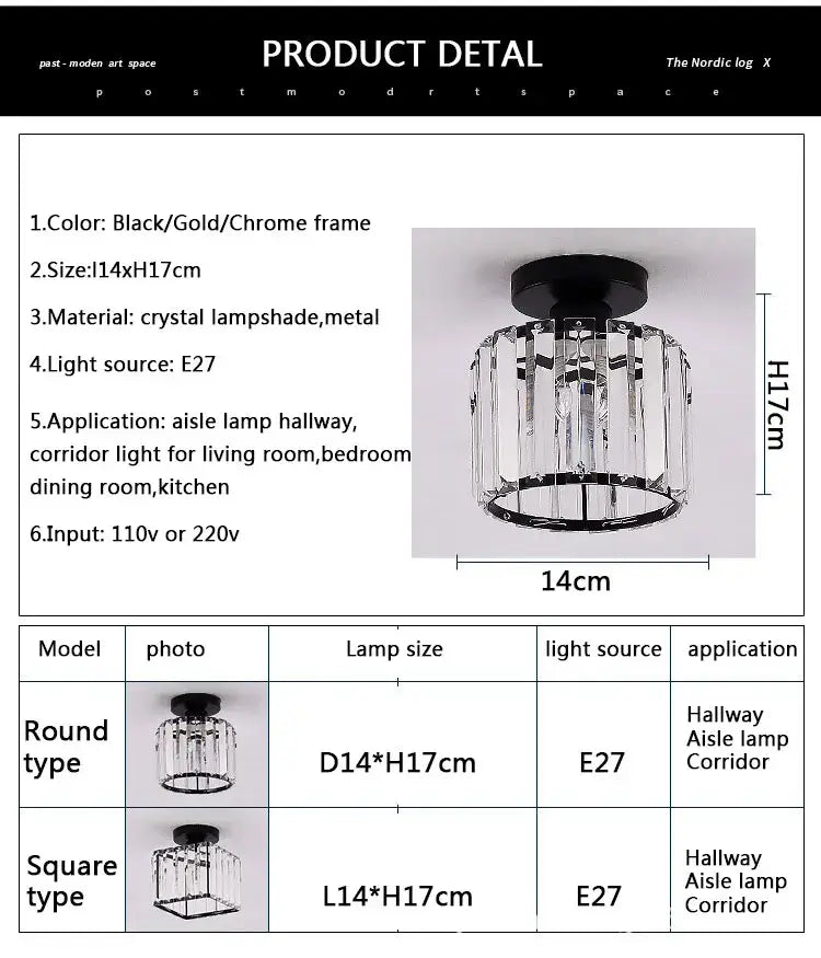 Modern black crystal led ceiling light bedroom fixture