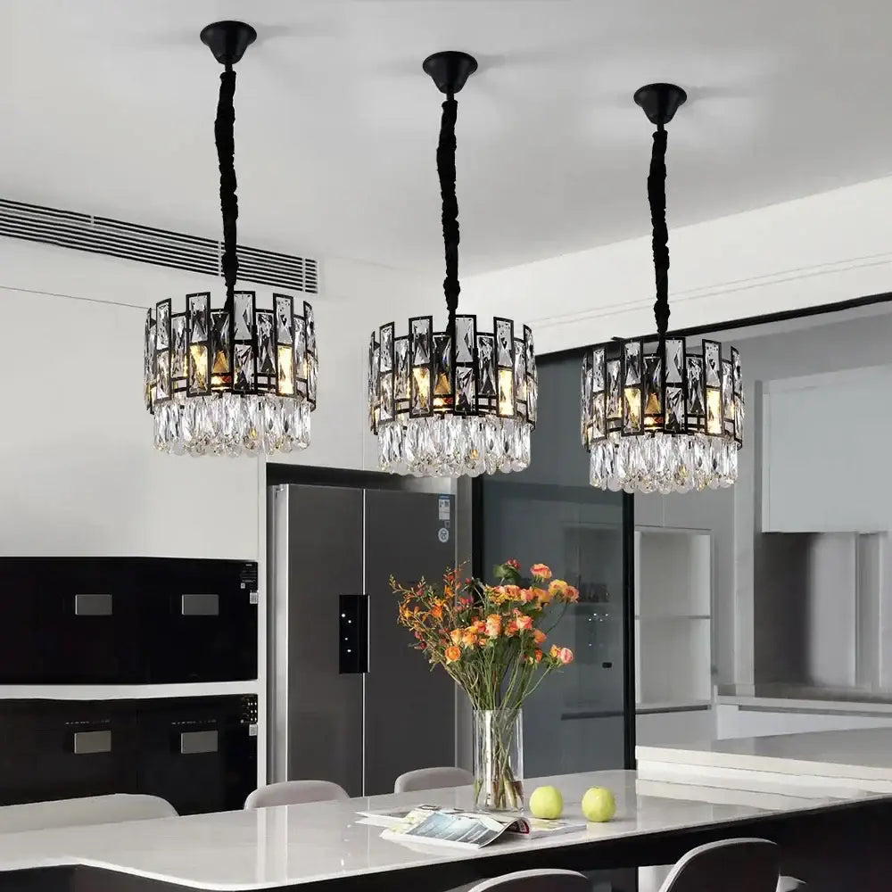 Modern black crystal led chandelier for living room