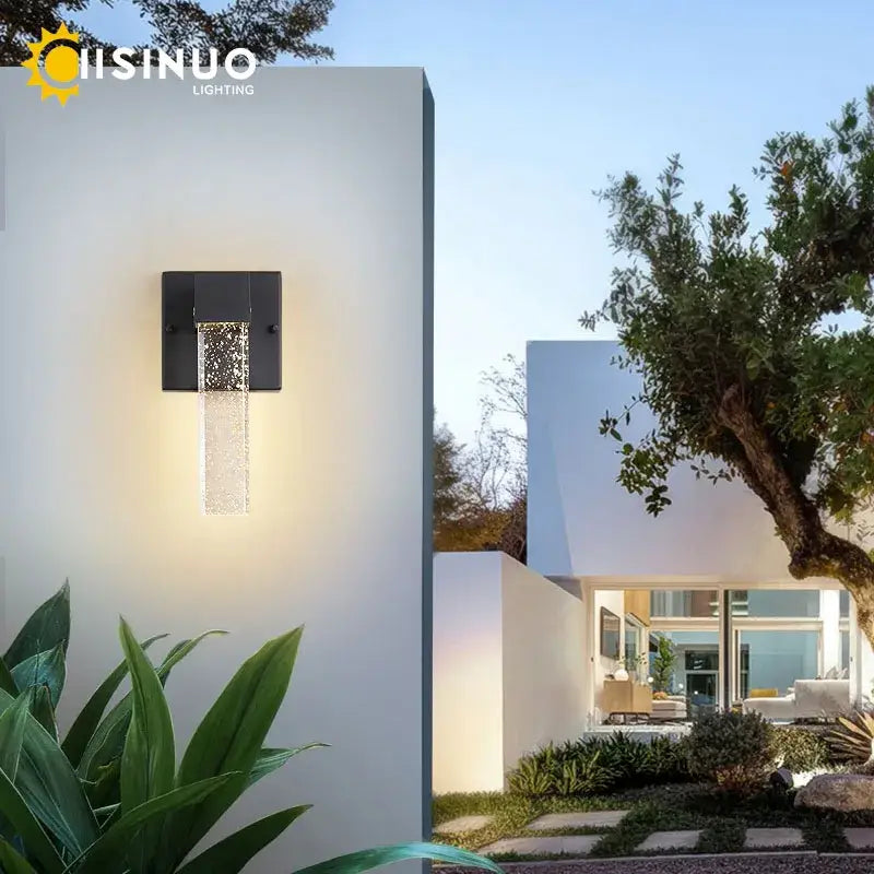 Modern black crystal led outdoor wall light garden sconce