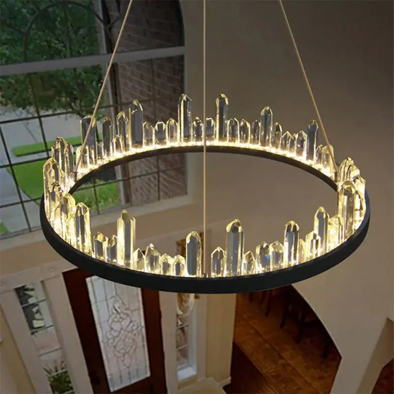 Modern black crystal led pendant light dining room chandelier