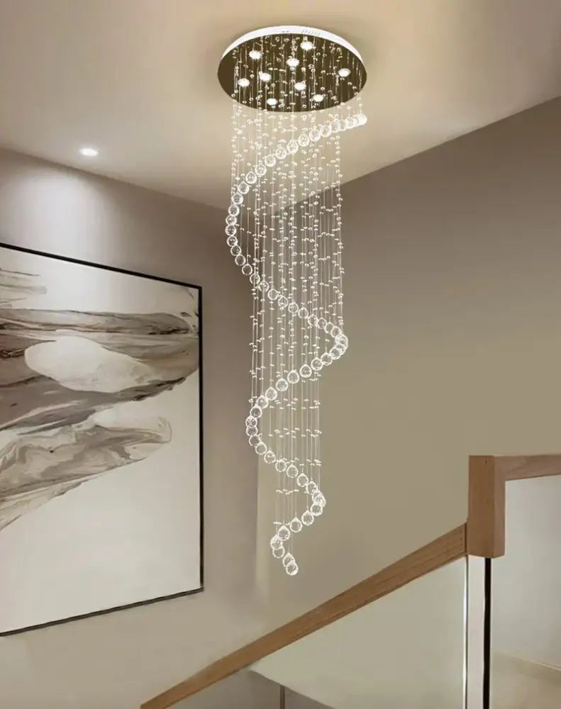 Modern black crystal staircase chandelier – bedroom spiral lamp
