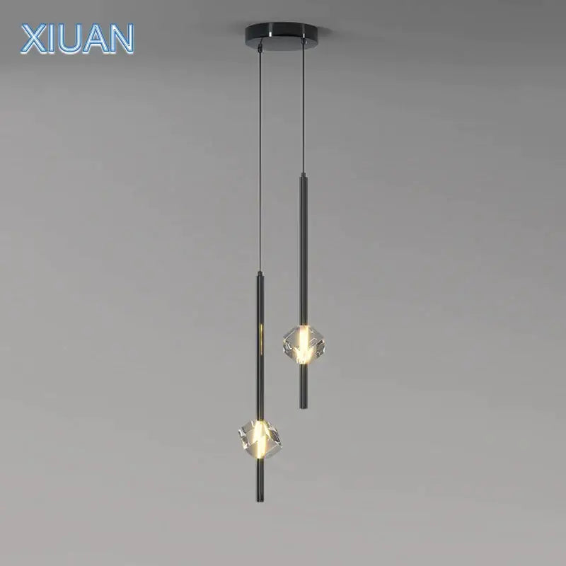 Modern black cube crystal pendant lamps for living room