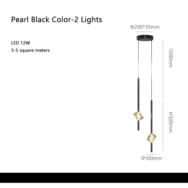 Modern black cube crystal pendant lamps for living room