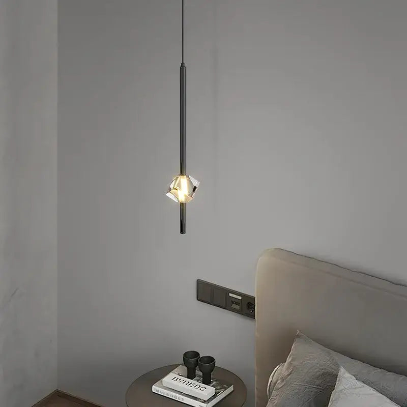 Modern black cube crystal pendant lamps for living room