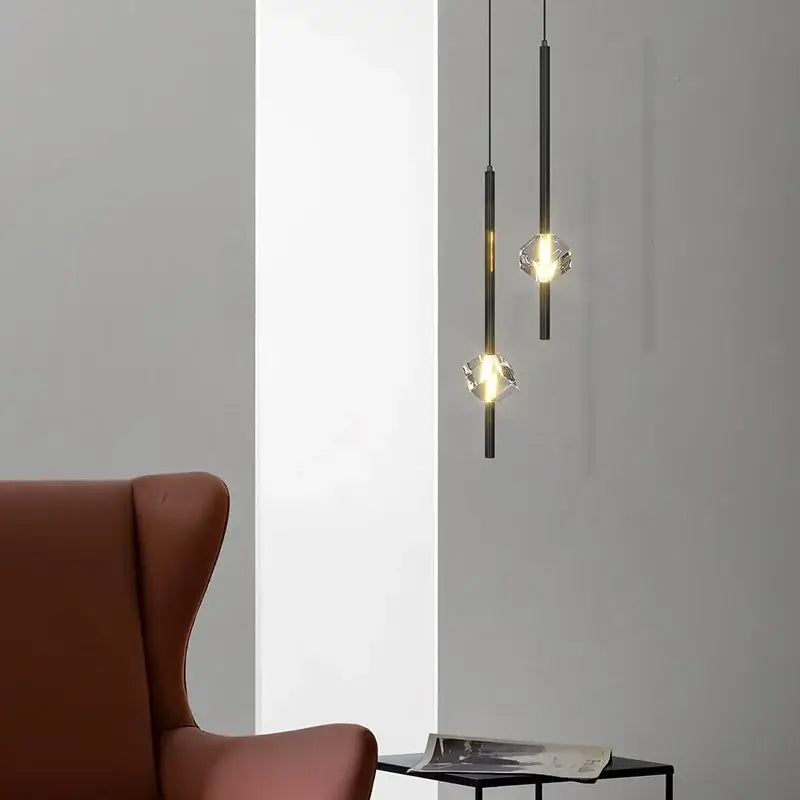 Modern black cube crystal pendant lamps for living room