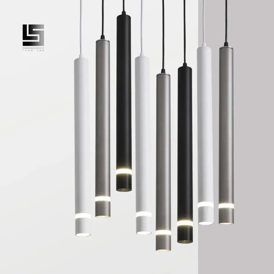Modern black cylinder pipe pendant light for dining room kitchen