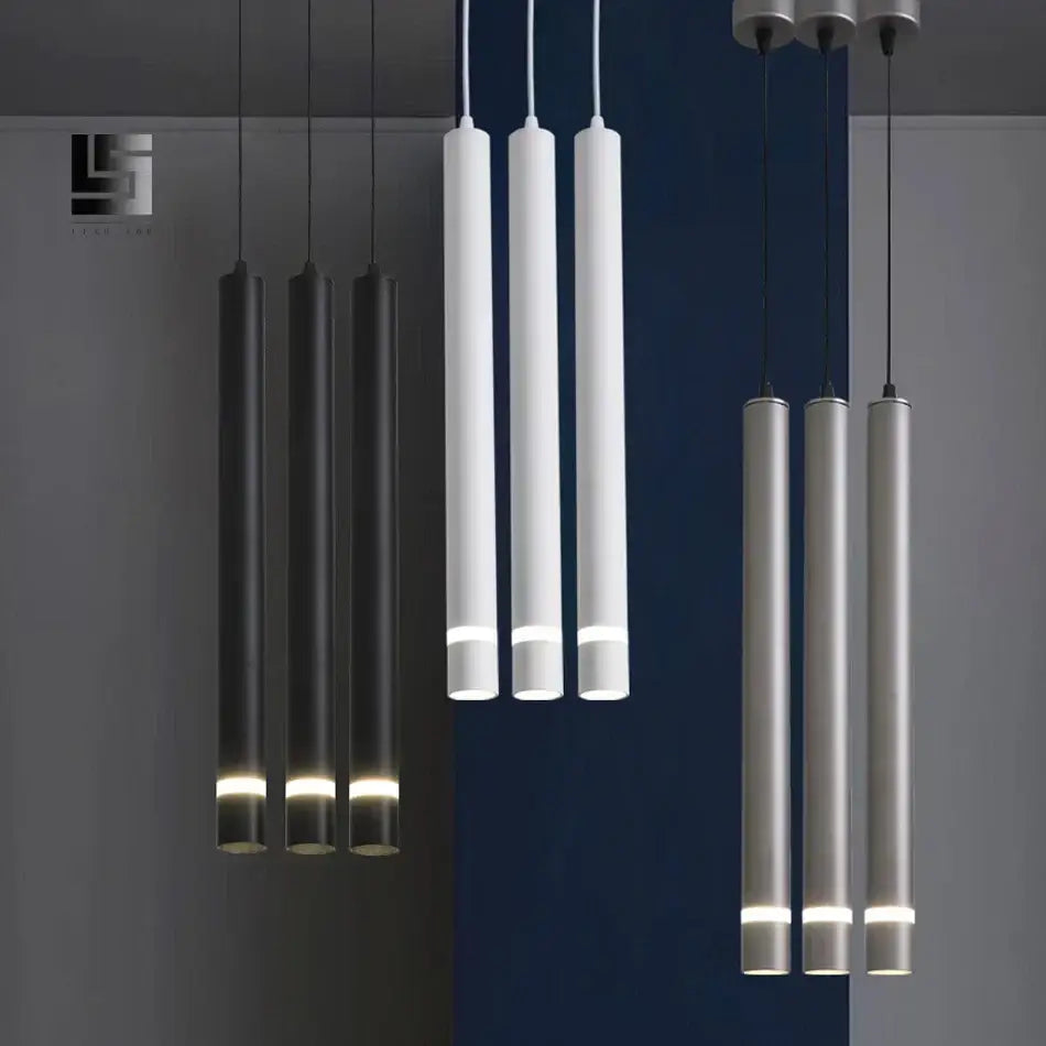 Modern black cylinder pipe pendant light for dining room kitchen