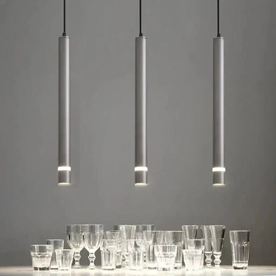 Modern black cylinder pipe pendant light for dining room kitchen