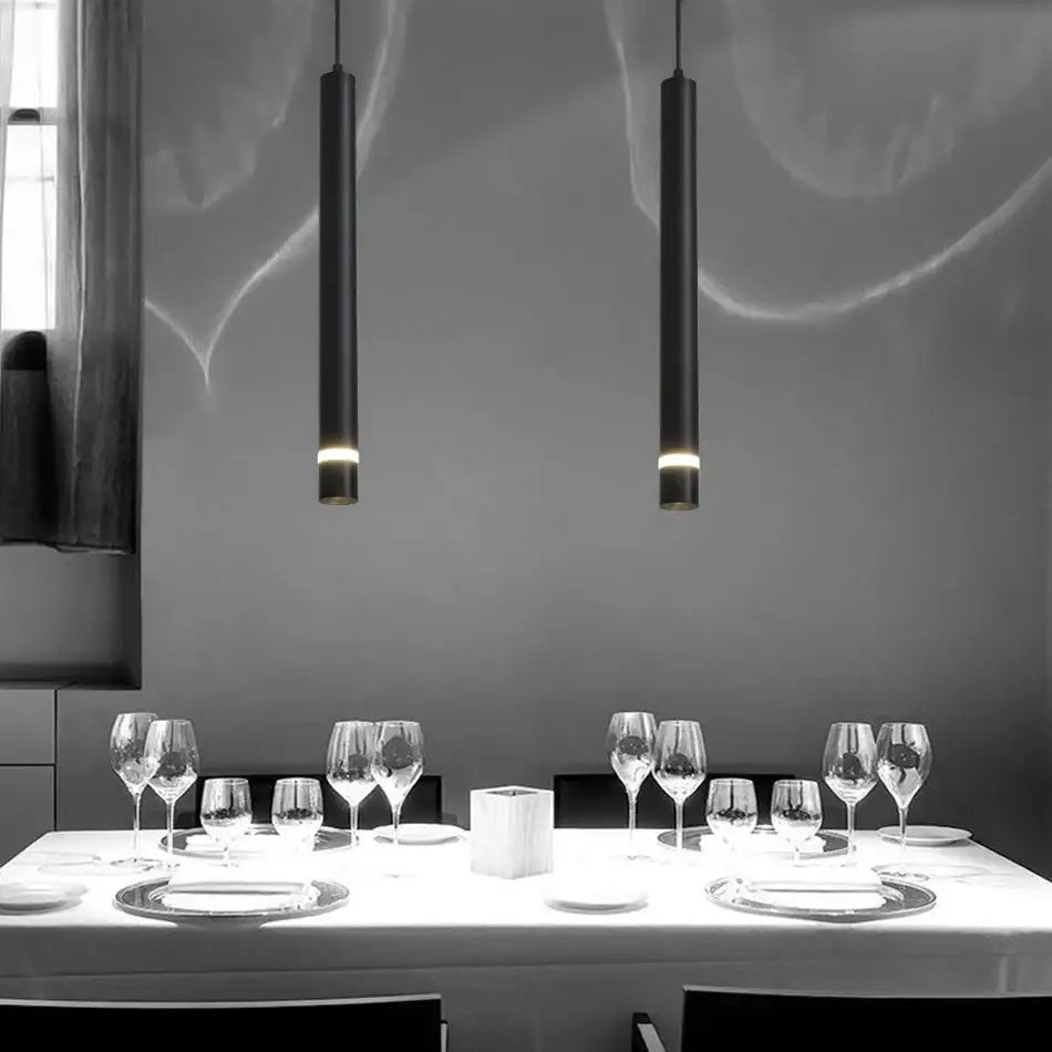 Modern black cylinder pipe pendant light for dining room kitchen