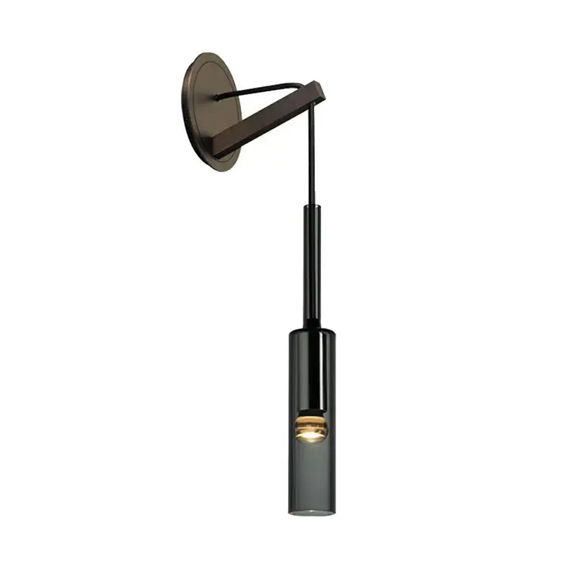 Modern black cylindrical crystal wall light for living room decor