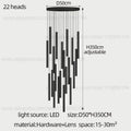 Modern black cylindrical led staircase chandelier suspension light