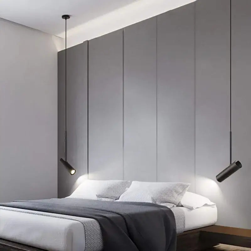 Modern black cylindrical pendant light bedroom adjustable spotlight