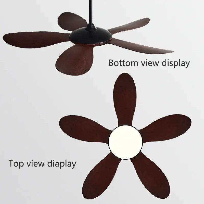 Modern black dc ceiling fan light with wood blades for bedroom