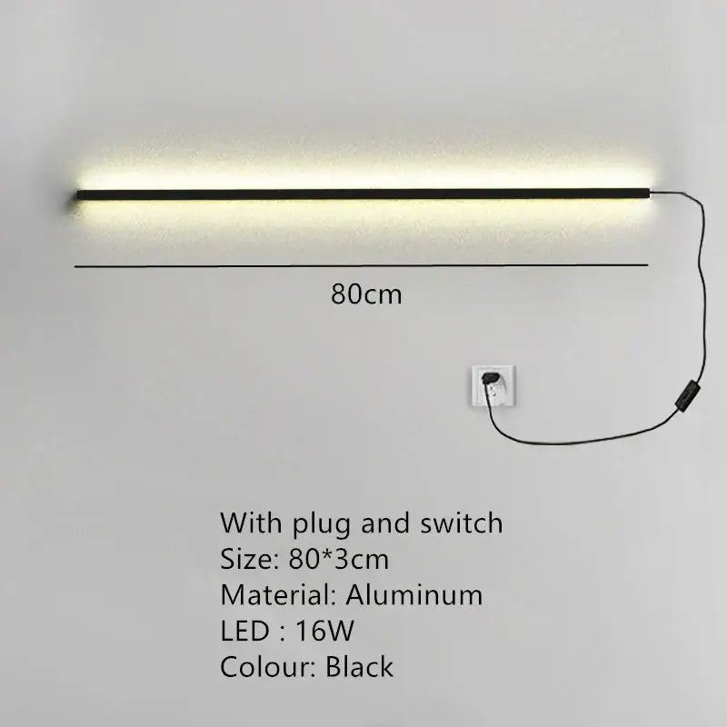 Modern black dimmable long wall lamp for bedroom ambient lighting